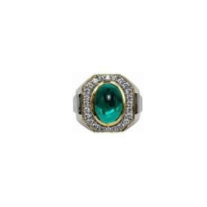 Emerald-Lab Grown set with Cubic Zirconia in 925 Silver Men’s Ring (20x20mm) (1164)