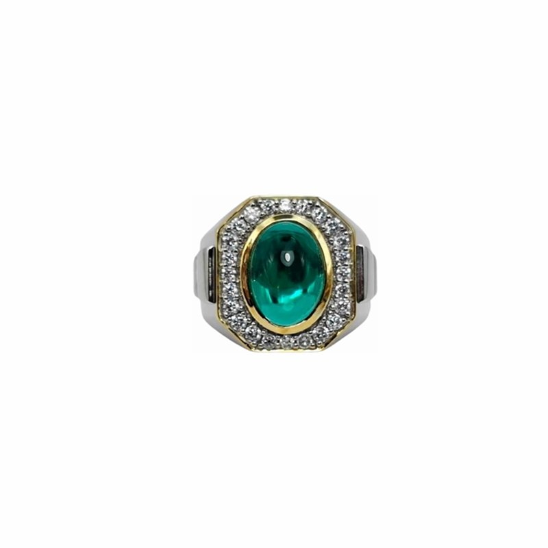 Emerald-Lab Grown set with Cubic Zirconia in 925 Silver Men’s Ring (20x20mm) (1164)